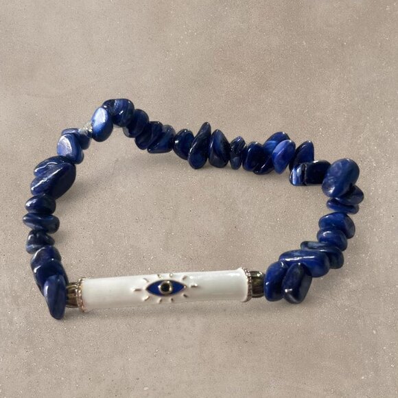 Blue And White Evil Eye Beaded Bracelet from Greece - Picture 1 of 2